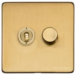M Marcus Heritage Brass Studio Range 2 Gang Mixed Toggle Switch Dimmer Switch 1xToggle Switch 1xTED