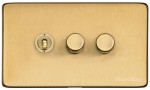 M Marcus Heritage Brass Studio Range 3 Gang Mixed Toggle Switch Dimmer Switch 1xToggle Switch 2xTED