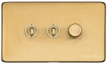 M Marcus Heritage Brass Studio Range 3 Gang Mixed Toggle Switch Dimmer Switch 2xToggle Switch 1xTED