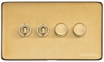 M Marcus Heritage Brass Studio Range 4 Gang Mixed Toggle Switch Dimmer Switch 2xToggle Switch 2xTED