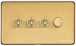 M Marcus Heritage Brass Studio Range 4 Gang Mixed Toggle Switch Dimmer Switch 3xToggle Switch 1xTED