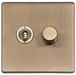 M Marcus Heritage Brass Studio Range 2 Gang Mixed Toggle Switch Dimmer Switch 1xToggle Switch 1xTED