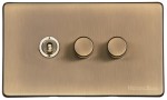 M Marcus Heritage Brass Studio Range 3 Gang Mixed Toggle Switch Dimmer Switch 1xToggle Switch 2xTED
