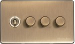 M Marcus Heritage Brass Studio Range 4 Gang Mixed Toggle Switch Dimmer Switch 1xToggle Switch 3xTED
