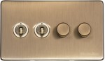 M Marcus Heritage Brass Studio Range 4 Gang Mixed Toggle Switch Dimmer Switch 2xToggle Switch 2xTED