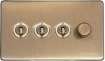 M Marcus Heritage Brass Studio Range 4 Gang Mixed Toggle Switch Dimmer Switch 3xToggle Switch 1xTED