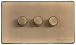 M Marcus Heritage Brass Studio Range 3 Gang Multi Location Primary Dimmer Switch (Compatible with LED bulbs)