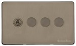 M Marcus Heritage Brass Studio Range 4 Gang Mixed Toggle Switch Dimmer Switch 1xToggle Switch 3xTED