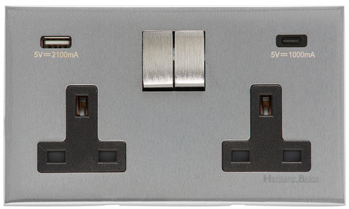 M Marcus Heritage Brass Winchester Range Double USB-A & USB-C Socket with Black Trim