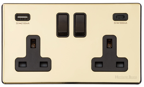 M Marcus Heritage Brass Vintage Range Double USB-A & USB-C Socket