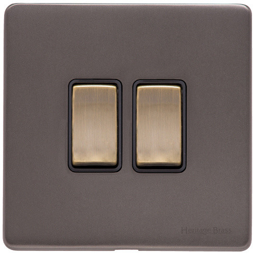 M Marcus Heritage Brass Verona Range 2 Gang 2 Way Rocker Switch