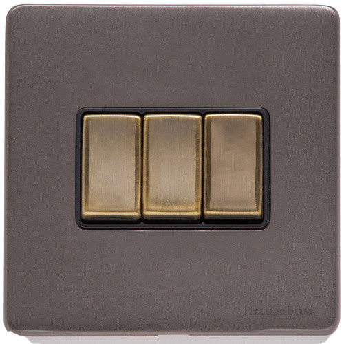 M Marcus Heritage Brass Verona Range 3 Gang 2 Way Rocker Switch