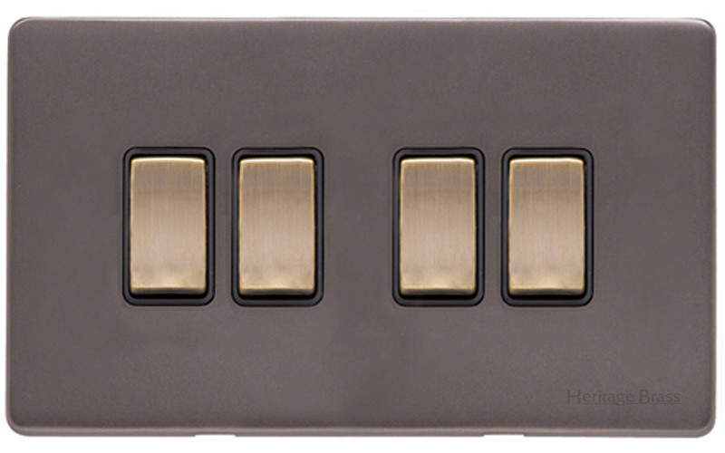 M Marcus Heritage Brass Verona Range 4 Gang 2 Way Rocker Switch