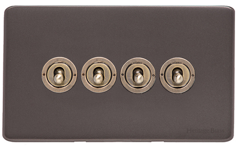 M Marcus Heritage Brass Verona Range 4 Gang 2 Way Toggle Switch