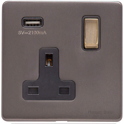 M Marcus Heritage Brass Verona Range Single USB-A Socket