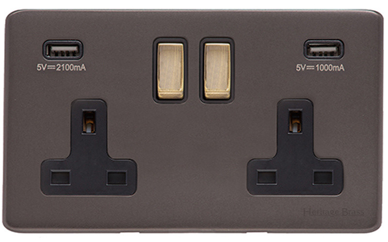 M Marcus Heritage Brass Verona Range Double USB-A Socket