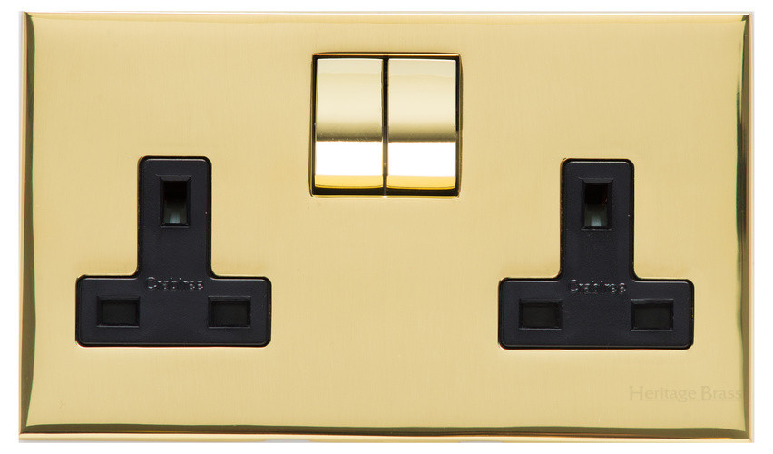 Heritage Brass Winchester Range Double Switched Socket with Black Trim