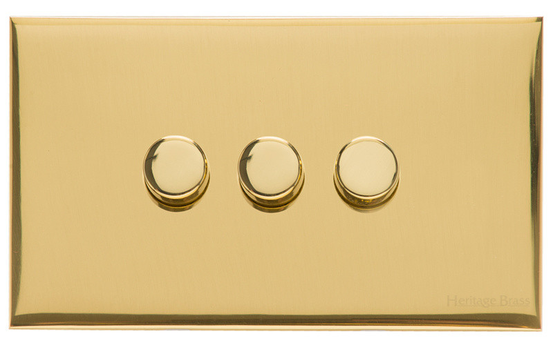 M Marcus Heritage Brass Winchester Range 3 Gang 2 Way Push On/Off Dimmer Switch (400 watts)