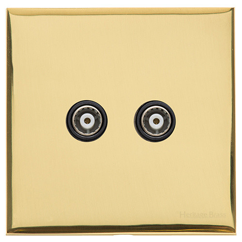 M Marcus Heritage Brass Winchester Range 2 Gang Non-Isolated TV Coaxial Socket with Black Trim