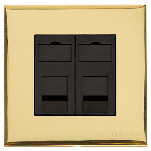 M Marcus Heritage Brass Winchester Range 2 Gang RJ45 Socket with Black Trim