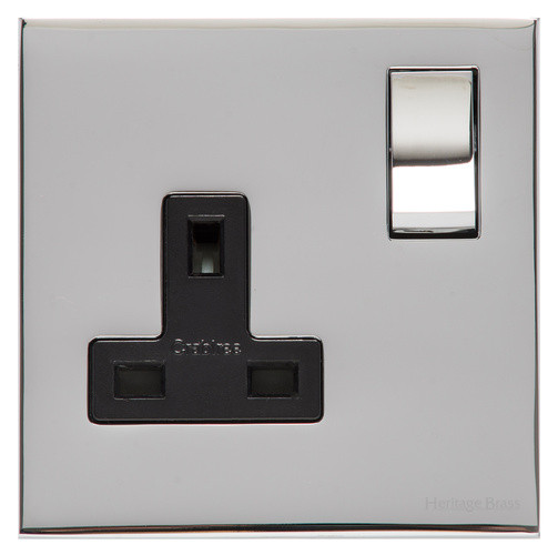 Heritage Brass Winchester Range Single Switched Socket with Black Trim