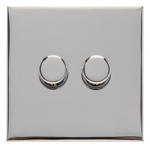 Heritage Brass Winchester Range 2 Gang 2 Way Push On/Off Dimmer Switch (250 watts)