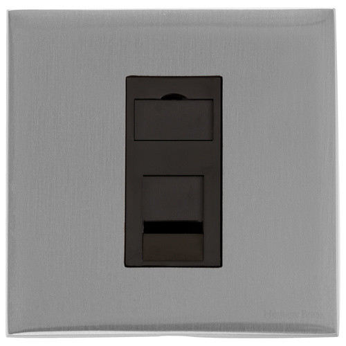 M Marcus Heritage Brass Winchester Range 1 Gang RJ11 Socket with Black Trim