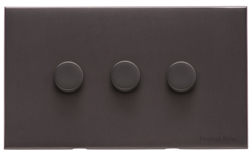 M Marcus Heritage Brass Windsor Range 3 Gang 2 Way Push On/Off Dimmer Switch (250 watts)