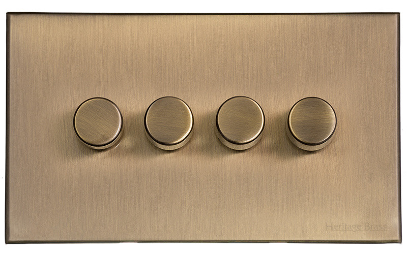 M Marcus Heritage Brass Windsor Range 4 Gang 2 Way Push On/Off Dimmer Switch (400 watts)