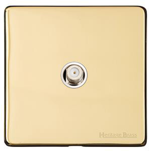 M Marcus Heritage Brass Studio Range 1 Gang Satellite Socket with White Trim