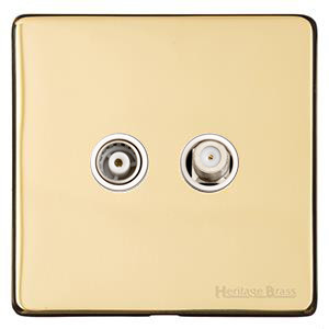M Marcus Heritage Brass Studio Range TV/Satellite Socket with White Trim