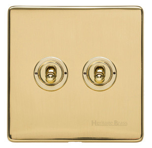 M Marcus Heritage Brass Studio Range 2 Gang 2 Way Toggle Switch