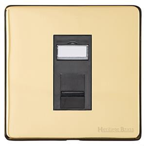 M Marcus Heritage Brass Studio Range 1 Gang RJ11 Socket with Black Trim