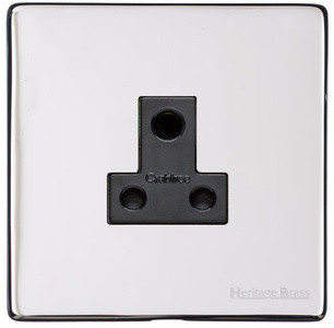 M Marcus Heritage Brass Studio Range 5 Amp 3 Round Pin Unswitched Socket with Black Trim