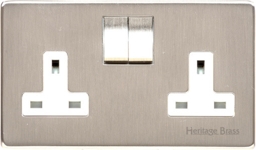 Heritage Brass Studio Range Double Switched Socket with White Trim