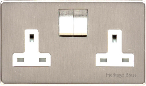 M Marcus Heritage Brass Studio Range Double Switched Socket with White Trim