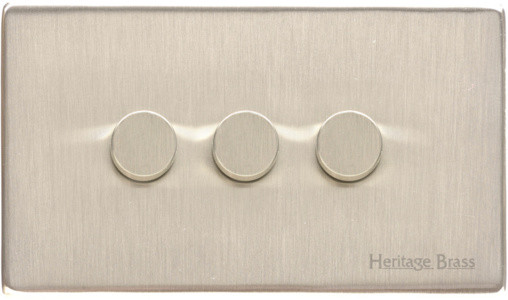 M Marcus Heritage Brass Studio Range 3 Gang Trailing Edge LED Dimmer Switch