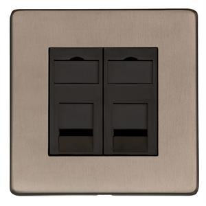 M Marcus Heritage Brass Studio Range 2 Gang RJ45 Socket with Black Trim