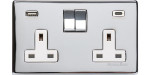 M Marcus Heritage Brass Studio Range Double USB-A & USB-C Socket with White Trim