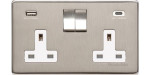 M Marcus Heritage Brass Studio Range Double USB-A & USB-C Socket with White Trim