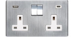 M Marcus Heritage Brass Studio Range Double USB-A & USB-C Socket with White Trim