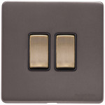 M Marcus Heritage Brass Verona Range 2 Gang 2 Way Rocker Switch