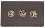 M Marcus Heritage Brass Verona Range 3 Gang 2 Way Toggle Switch