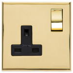 M Marcus Heritage Brass Winchester Range Single Switched Socket with Black Trim