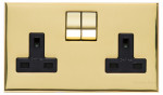 M Marcus Heritage Brass Winchester Range Double Switched Socket with Black Trim