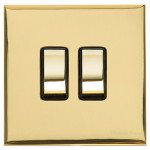 M Marcus Heritage Brass Winchester Range 2 Gang 2 Way Rocker Switch with Black Trim