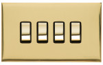 M Marcus Heritage Brass Winchester Range 4 Gang 2 Way Rocker Switch with Black Trim