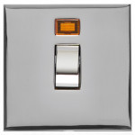 M Marcus Heritage Brass Winchester Range 20 Amp Double Pole Switch with Neon Indicator and Black Trim