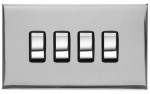 M Marcus Heritage Brass Winchester Range 4 Gang 2 Way Rocker Switch with Black Trim