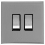 M Marcus Heritage Brass Winchester Range 2 Gang 2 Way Rocker Switch with Black Trim